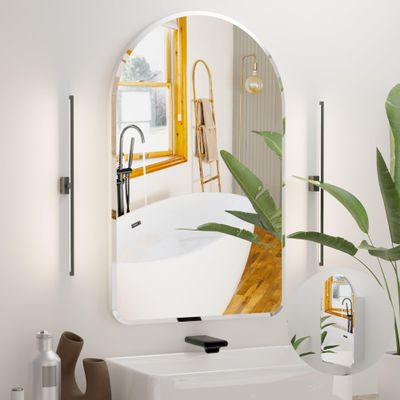 Arched Bathroom Medicine Cabinet with Mirror, No Assembly Needed, Recessed or Surface Mount Wall Storage Cabinet, Mirror Cabinet with Tissue Slot & 2X Magnifying Mirror (Bevel, 31.5"H x 19.7"W)