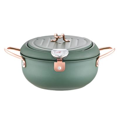 Japanese Style Stainless Steel Deep Frying Pot with Splash Design and Temperature Control Non Stick Tempura Fryer for Home Kitchen Green Pan for Oil Drainage and