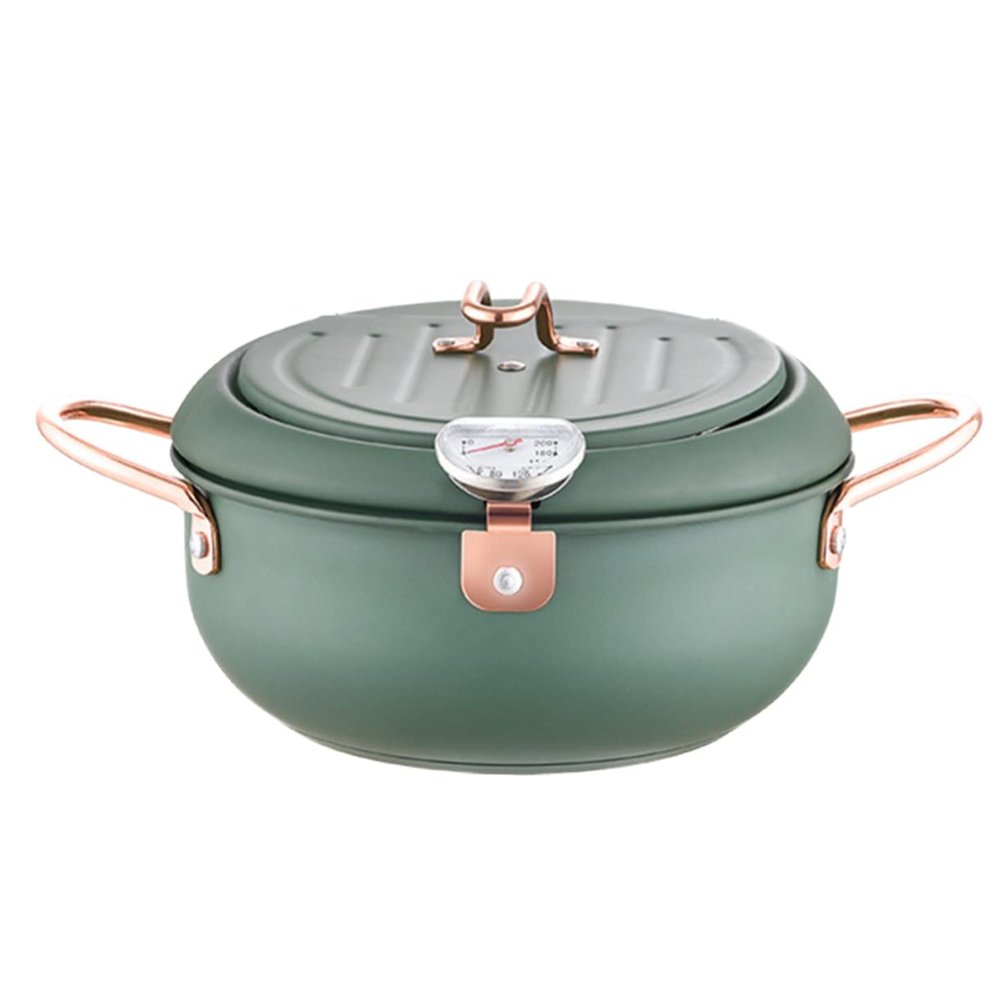 Japanese Style Stainless Steel Deep Frying Pot with Splash Design and Temperature Control Non Stick Tempura Fryer for Home Kitchen Green Pan for Oil Drainage and