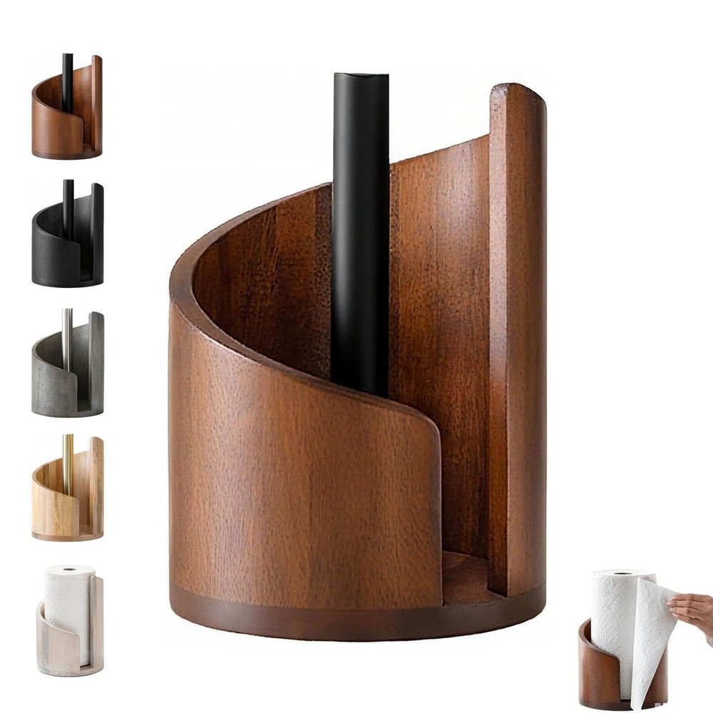 Mountain Paper Towel Holder Countertop with Natural Mango Wood Base & Sturdy Iron Holder - Effortless One-Hand Tearing for Jumbo & Mega Rolls, No Assembly Needed (Brown)
