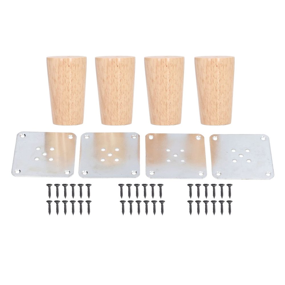 Aurovibe Round d Furni Legs, Wood Sofa Feet Replacement, Exquisite Handcrafted Rubber Wood Legs with Non Slip Pads, formchair Cabinet Table Pew Bed, Stylish Home r