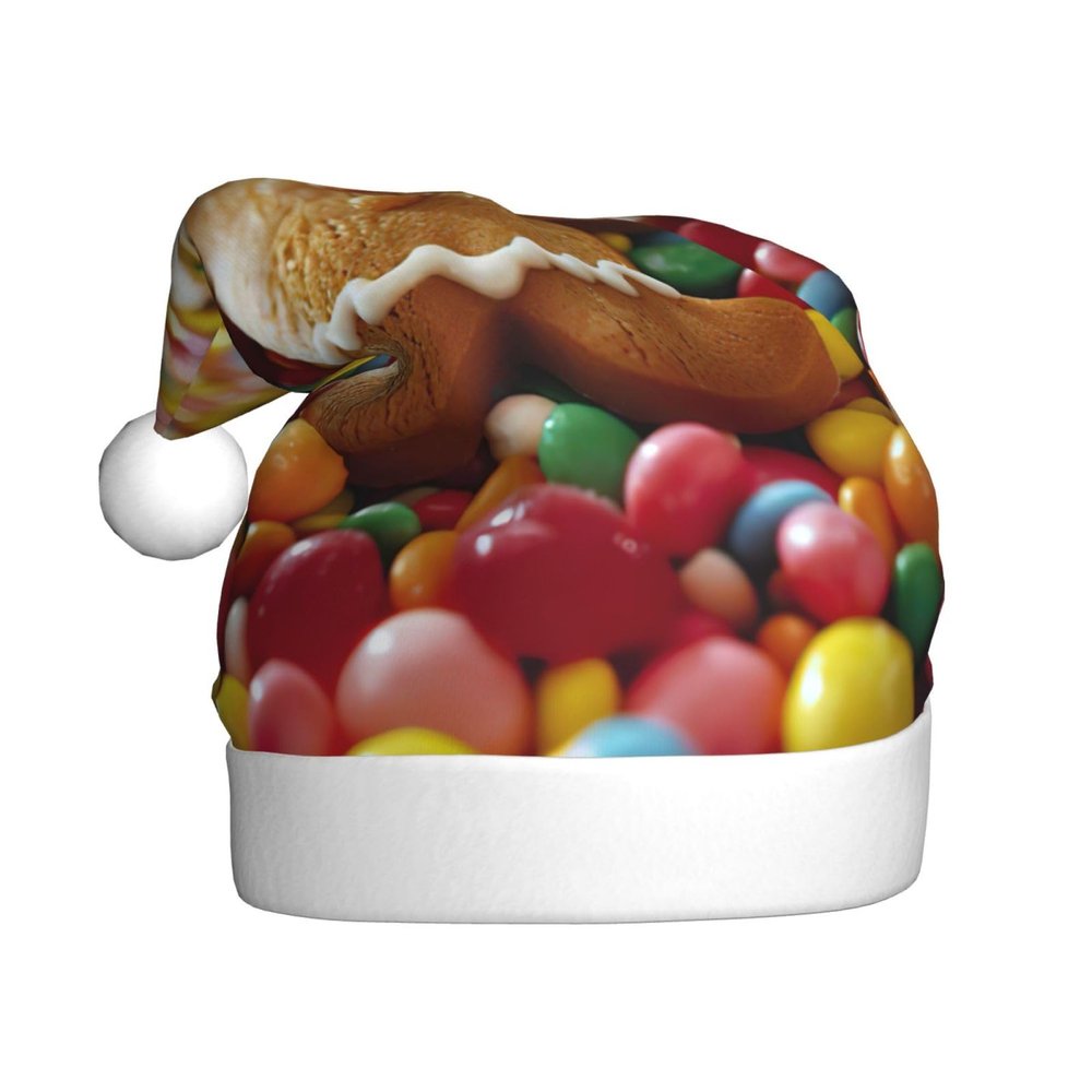 LIXLZH Gingerbread Man Candy Print Adult Unisex Christmas Hat Trim And Ball Festive For Xmas Party Holiday Headwear