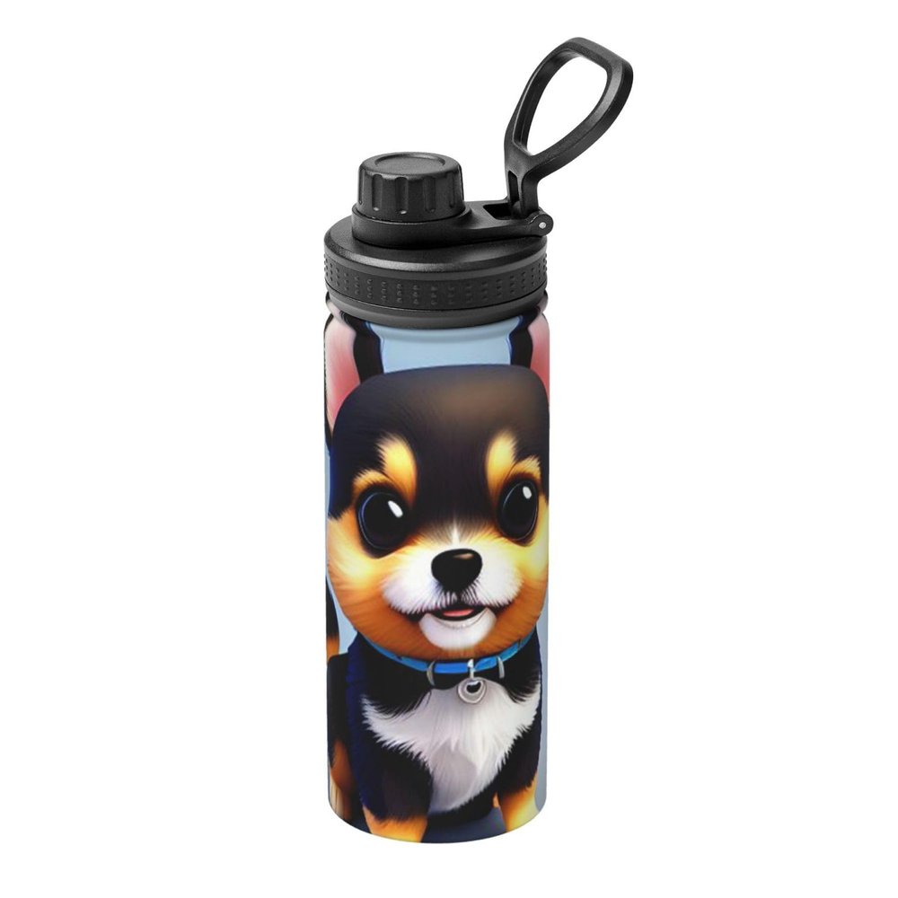 18oz Sports Insulated Water Bottle,Card Love Fancy Puppy Stainless Steel Travel Thermal Mug With Handle,Reusable Leak Proof Sports Insulated Kettle