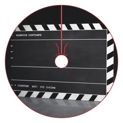 Christmas Movie Clapboard Tree Skirt 36" Soft Xmas Tree Mat Cover with Red Trim & Rope Tie, 30/36/48 Inch for for 3-7 Ft Trees Indoor Outdoor Home Party Farmhouse Holiday Ornaments Decorations