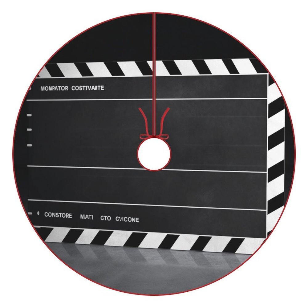 Christmas Movie Clapboard Tree Skirt 36" Soft Xmas Tree Mat Cover with Red Trim & Rope Tie, 30/36/48 Inch for for 3-7 Ft Trees Indoor Outdoor Home Party Farmhouse Holiday Ornaments Decorations
