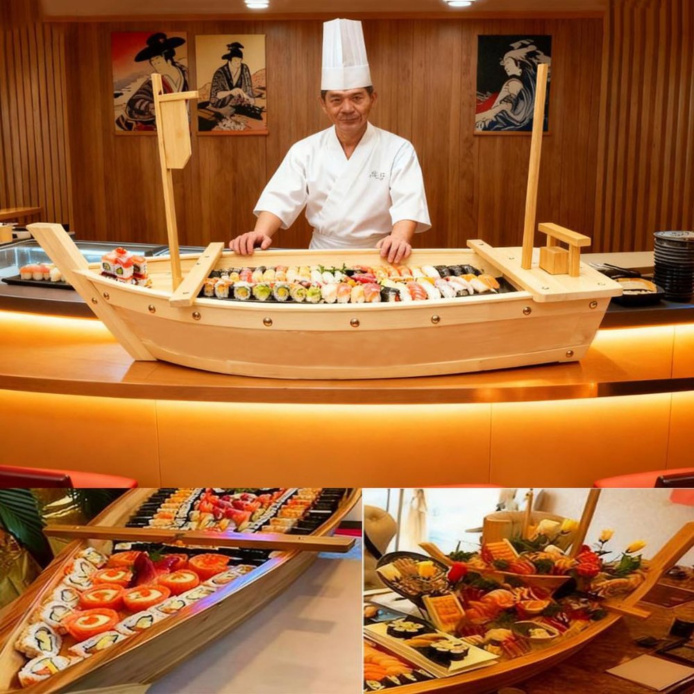 GRIPITHPY Japanese Wooden Sushi Boat Serving Tray-Sushi Tray Serving Boat Plate Decorative,Wood Sushi Serving Plate for Sashimi Serving,for Home,Party,Restaurant Sushi Presentation Tray
