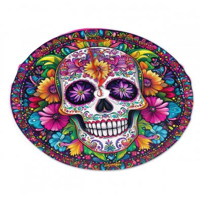 36 Inch Christmas Tree Skirts, Festive Xmas Decorations for Indoor Outdoor Use, Colorful Sugar Skull with Flowers Christmas Tree Mat for Festival Celebrations