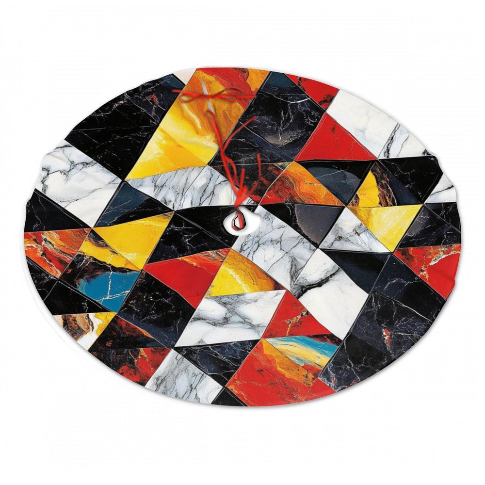 36 Inch Christmas Tree Skirts, Festive Xmas Decorations for Indoor Outdoor Use, Modernity of Triangular Tile Mosaic Christmas Tree Mat for Festival Celebrations