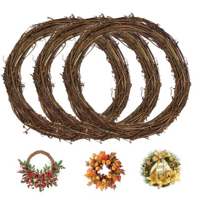 3PCS 14 Inch Natural Grapevine Wreath Ring, DIY Craft Base for Seasonal Decor, Christmas Wreath Form for Front Door
