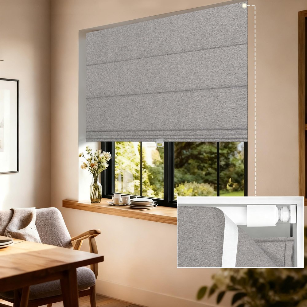 BERISSA No Drill No Tools Blackout Roman Shades,53" W x 64" H,Oatmeal