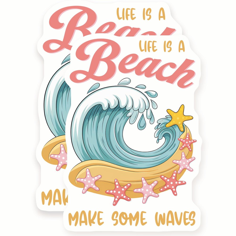 Beach Magnets - Life is a Beach - Wave Starfish Design - 2 Pack - Sticks to Fridges, Lockers, Toolboxes & More - Made in USA - AQS10775
