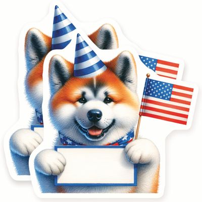 Akita Magnets - Patriotic Dog - USA Flag Decor - Party Hat Animal - 2 Pack Sticks to Fridges, Lockers, Toolboxes & More - Made in USA - AQS10195