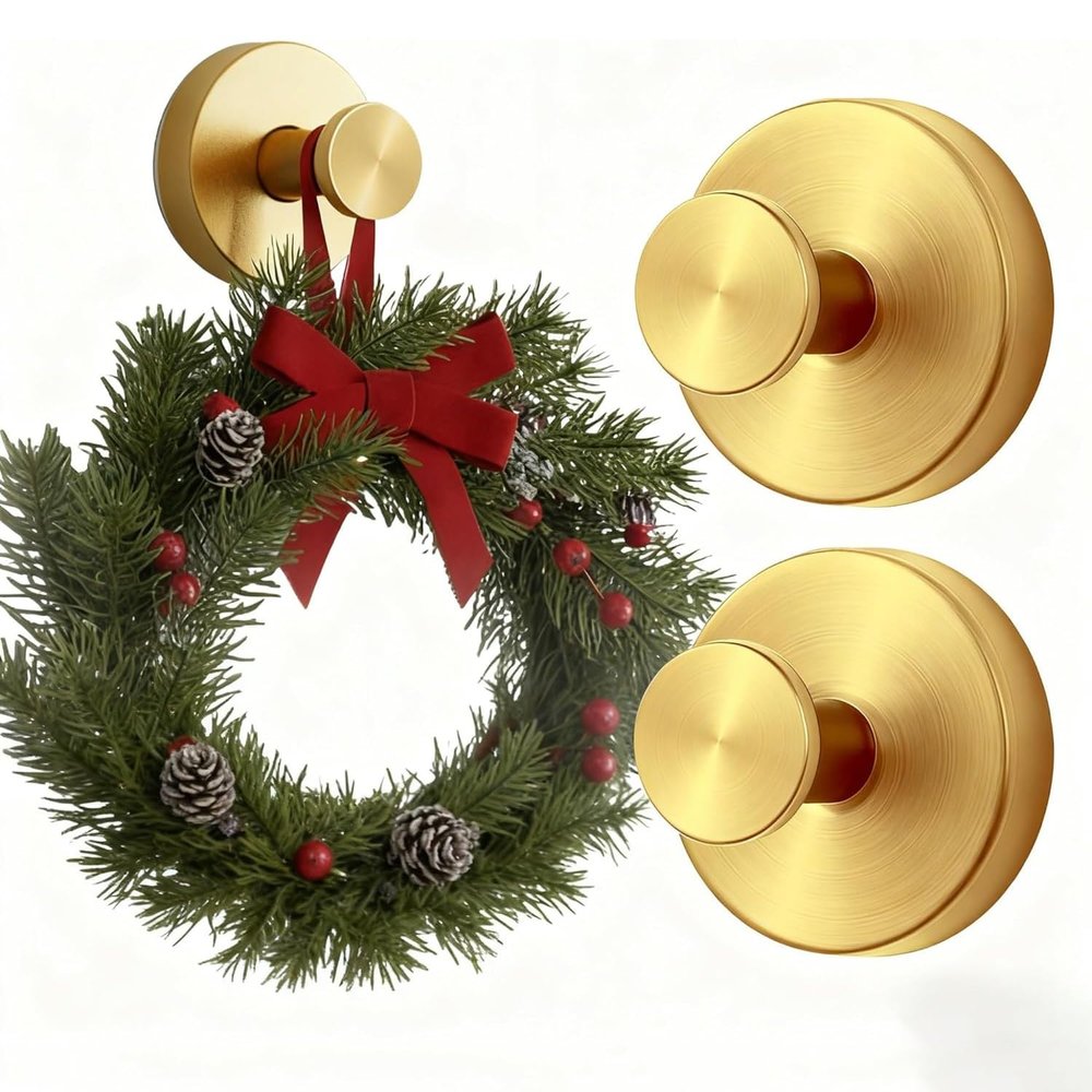 Cup Wreath Hanger for Front Door & Glass - Heavy Duty No-Drill Hooks for Christmas, Thanksgiving & Halloween Decorations