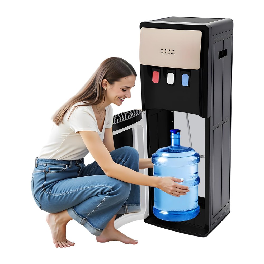Bottom Loading Water Cooler Dispenser, 3 Temperature Settings (Hot/Cold/Room), 500W/75W Power Efficient Cooler with Anti-Dry Burn/Over-Temp/Overload Protection for Home Office School (Champaign Gold)