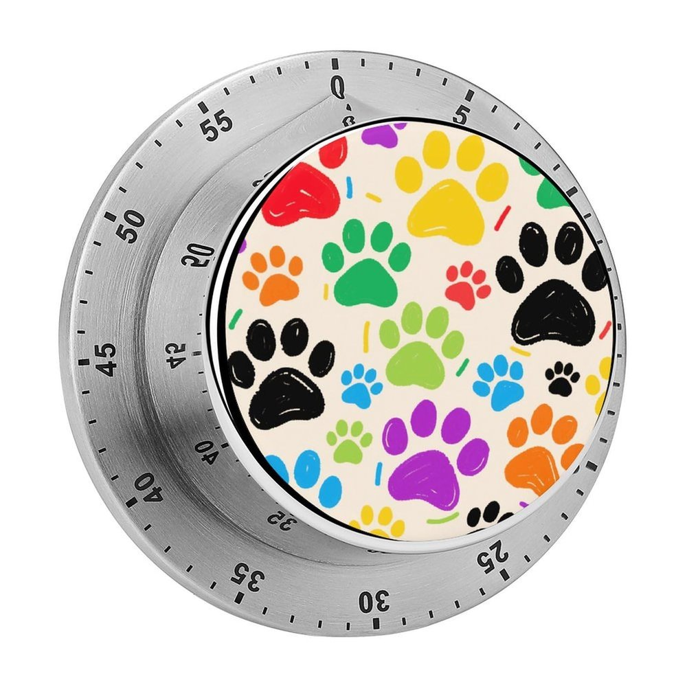 Mechanical Kitchen Timer 70dB Alarm, Colorful Doodle Paw Timers Magnetic Metal Countdown Timer for Cooking, Baking & Exercise, No Batteries Required