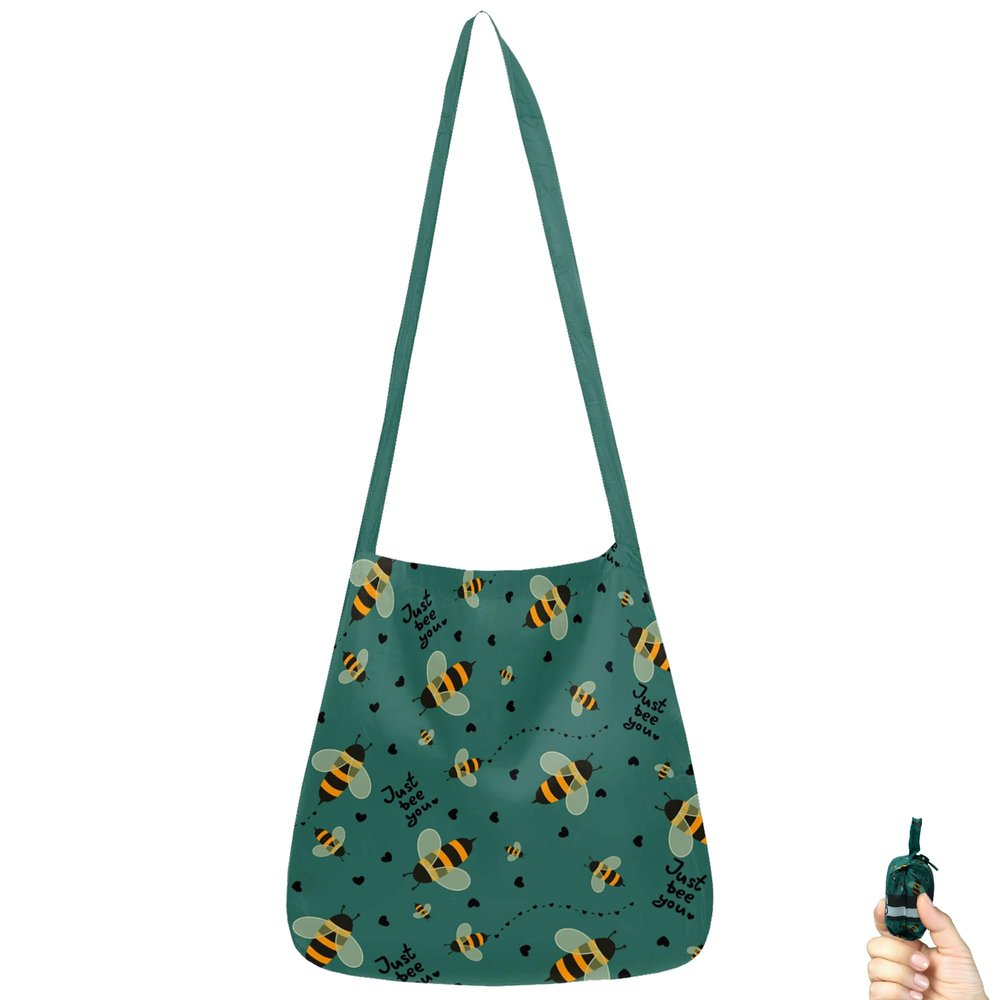 BeeGreen Bees Foldable Compact Ultimate Crossbody Tote Bag - Reusable Grocery Shopping Bag - Portable Lightweight Duffle Bags