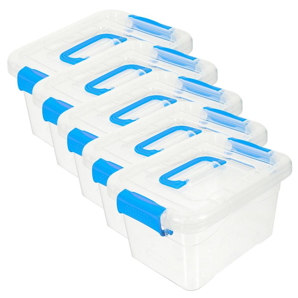 COHEALI 5Pcs Clear Plastic Storage Boxes with Lids Small Blue Transparent Organizer Containers for Desktop Sundry Items Stackable Storage Bins for Home Office Bathroom Accessories