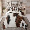jejeloiu Cow Fur Print Comforter Set All Season Cowhide Bedding Set with 2 Pillow Cases Brown White Western Farm Animal Skin Microfiber Kids King Bedclothes Farmhouse Bedroom Decor Duvet Quilt Soft view 1
