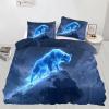 GKPLY Wolf Print Bedding California King, Blue Wolf Duvet Cover Set, Animal Print Comforter Cover with Zipper, 3 Pieces with 2 Pillowcases, Bedding & Bedroom Decor view 2