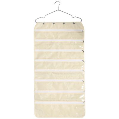 OSALADI Beige Hanging Jewelry Organizer Bag Oxford PVC with Zipper