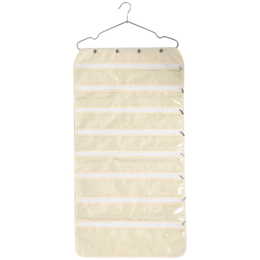 OSALADI Beige Hanging Jewelry Organizer Bag Oxford PVC with Zipper
