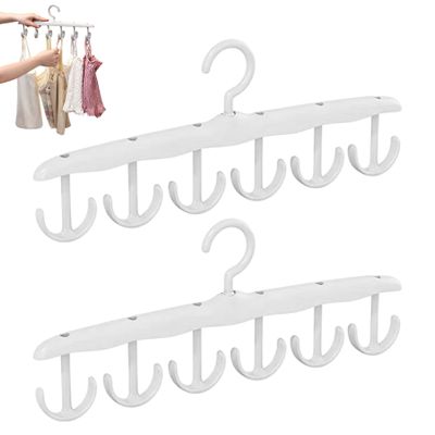 2Pcs Hat Organizer, 360 Rotatable Plastic Cap Holder with 12 Hooks, Space-Saving Hat Hooks, Clothes Hangers, Multi-Function Belt Holder for Home