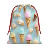 YQxwJL Ice Cream And Waffle Pattern Print Knot Christmas Gift Bag, Drawstrings Plush Xmas Candy Bags For Xmas Presents - Lsize view 1