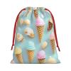 YQxwJL Ice Cream And Waffle Pattern Print Knot Christmas Gift Bag, Drawstrings Plush Xmas Candy Bags For Xmas Presents - Lsize view 2