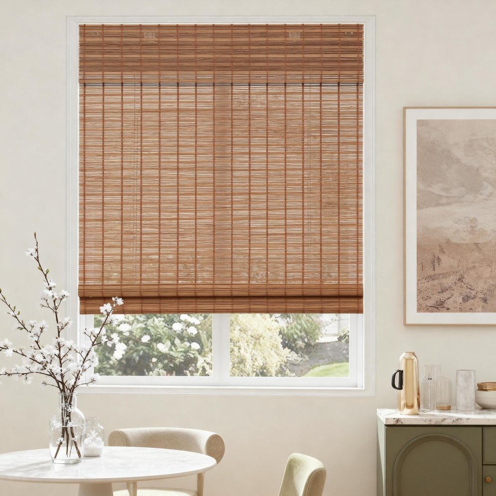 Cordless Bamboo Shades for Windows Bamboo Blinds Window Blinds for Patio Porches. Brown, 54.5" W x 55" H (138.43cmW x 139.7cmH)
