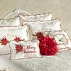 Poinsettia Holiday Floral Matelasse Bedding | Red and Ivory Velvet Flower Appliques | 11-Pc Bed Set: Oversized King Coverlet, Bedskirt, 2 King Shams, 2 Euro Shams, 2 Euro Inserts, & 3 Accent Pillows view 3