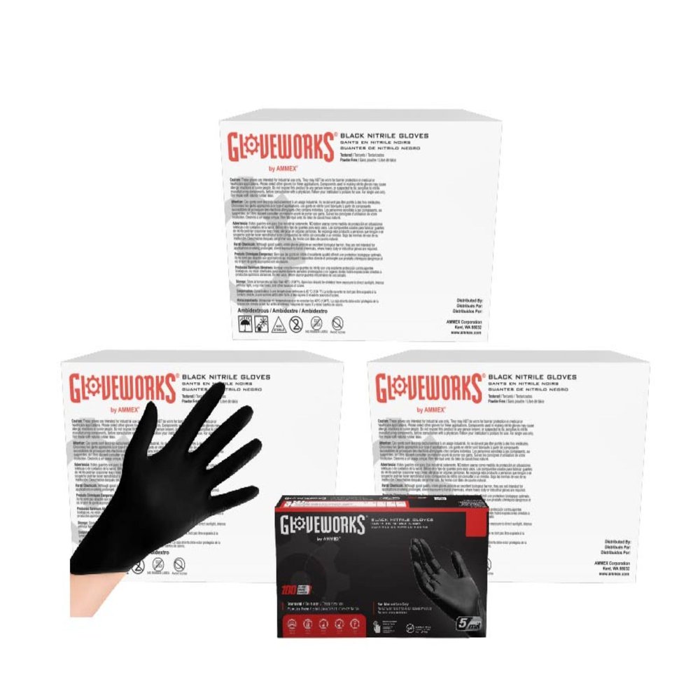 GLOVEWORKS XXL Black Nitrile Gloves for Cooking and Food Prep Disposable 5 Mil Professional Cleaning, 1000 Count (Pack of 3)