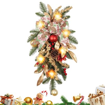 Indoor Christmas Wreath 22 Inch Artificial Winter Decor with Bow and Pine