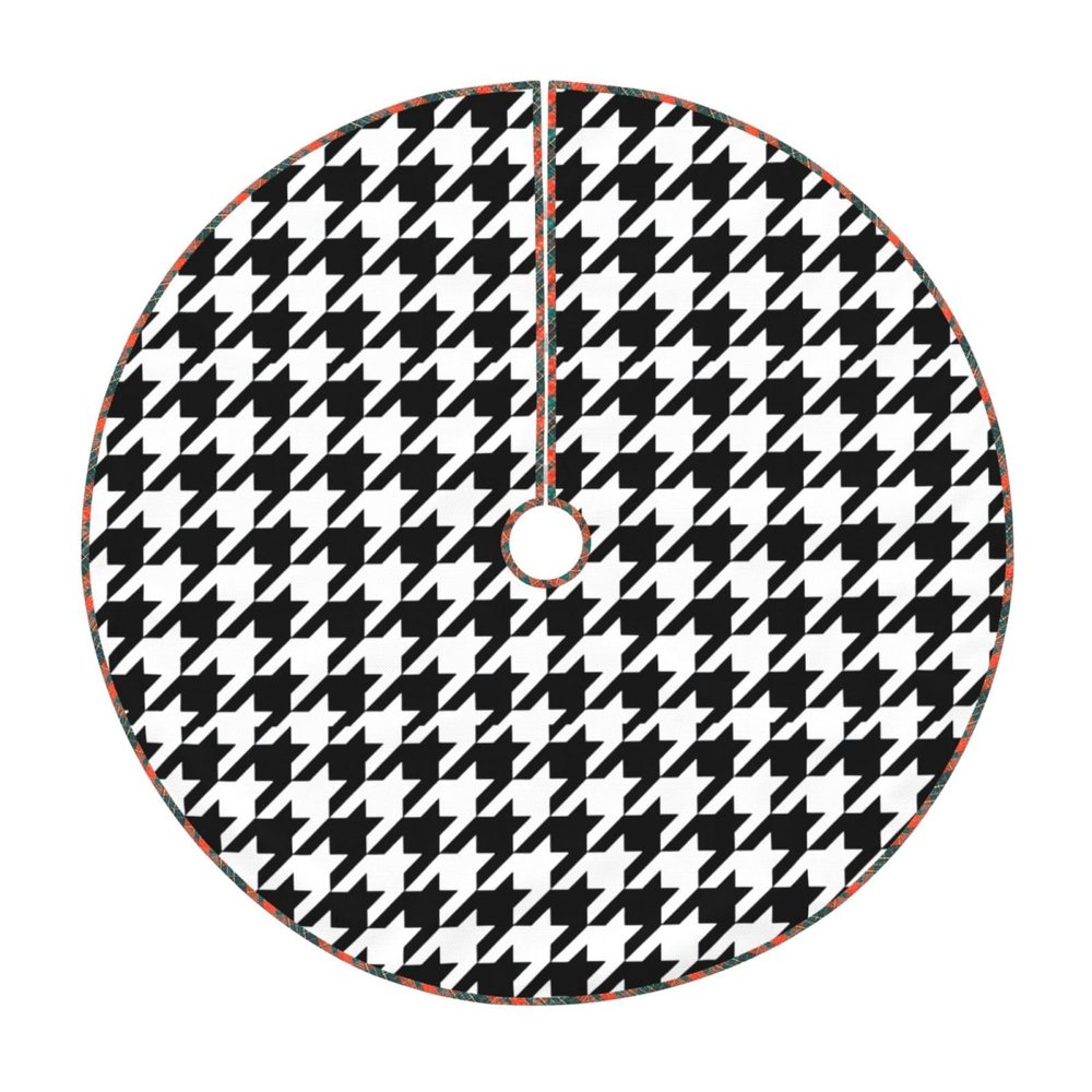 Houndstooth Black Print Tree Skirts 30/36/48 Inch, Classic Christmas Tree Skirt for Festive Home Party Decorations