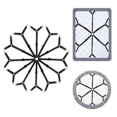 uxcell 1Pcs Bed Sheet Holder Straps, Elastic Adjustable Bedsheet Holders 6 Way Cross 12 Clips Fitted Sheet Holders Adjustable Mattress Bedsheet Clips for Corners Bed, Black