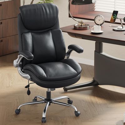 Office Chair Big and Tall, Adjustable Lumbar Support for Back Pain Relief, Double Cushioned Comfy Ergonomic Home Office Chair, Extra Wide Seat & Flip-up Armrests Office Chairs