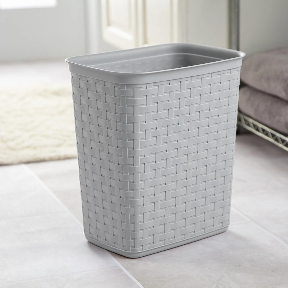 3.4 Gallon Plastic Weave Trash Can - Small Lidless Bathroom Garbage Bin, Stylish Gray for Home Small Spaces