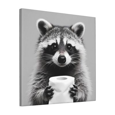 12x12 Inch Framed Funny Raccoon Bathroom Canvas Wall Art Animal Canvas Print Painting for Bathroom Living Room Bedroom Office Decor