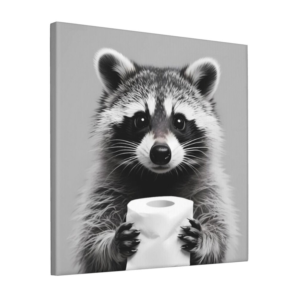 12x12 Inch Framed Funny Raccoon Bathroom Canvas Wall Art Animal Canvas Print Painting for Bathroom Living Room Bedroom Office Decor