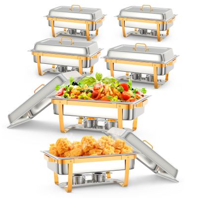 DQSPDBD Stainless Steel Chafing Dish Set, 6 Pack, Includes Lid Holder, Spoon, and Tweezers - Durable Buffet Set for Catering, Weddings, Parties, and Home Dining