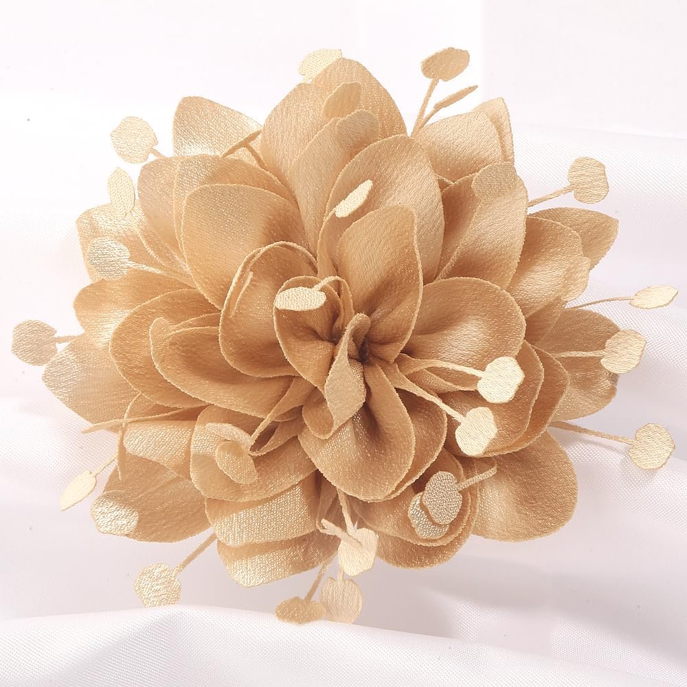 10Pcs Handmade Polyester Rose Fabric Flowers, 9.5cm 3.74 inch Decorative Artificial Floral for Wedding Dress, Hats, Headband, Indoor and Outdoor Use (10Pcs Khaki)