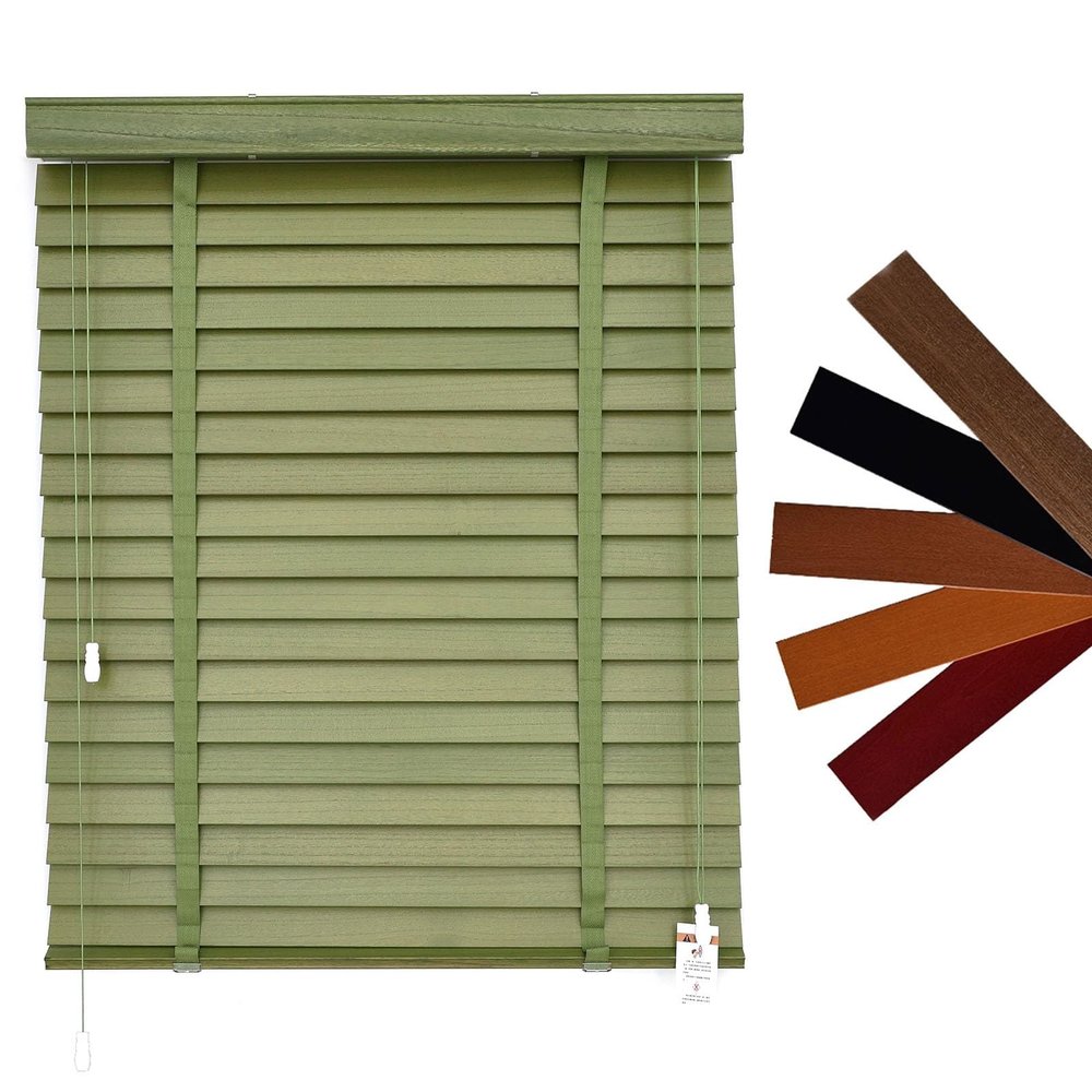 Wood Blinds 2" Slats Blackout Privacy Horizontal Shades Custom Blinds Width 13" 20" 28" 36" 48" 60" 72" 80" Interior Window Blind for Home Office Bathroom Kitchen Cordless(Green)