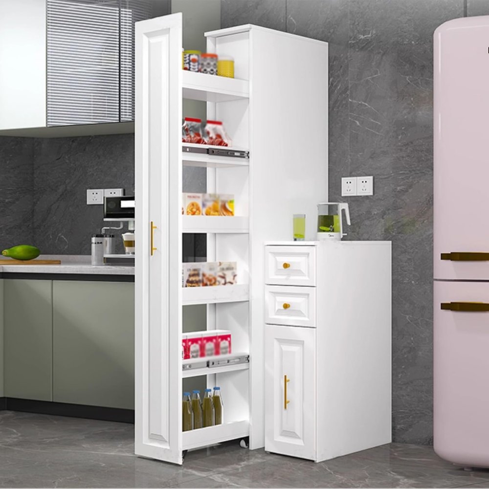 LENOGU NEST 6 Tier Narrow Pull-Out Utility Cart, Slim Storage Cart with Handle & Wheels, Narrow Storage Cabinet for Kitchen Living Room Bathroom Narrow Spaces (11.8"X23.6"X55")