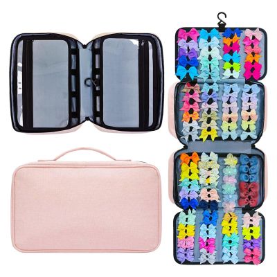 VELATEMOR Hair Accessories Storage Bag For Baby Girls, Hair Bow, Hanging Carrying Case with Multi Compartments, Portable Travelling Storage Bag