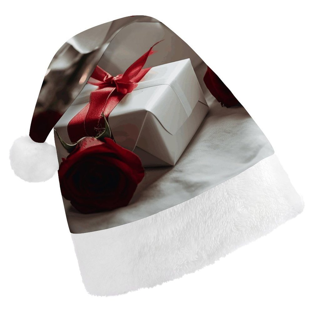 FodPand Gifts And Roses Santa Hat Unisex Christmas Hat Plush Xmas Hats Thicken Santa Hats New Year Party Headwear