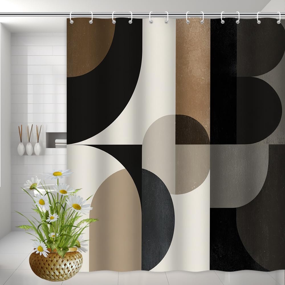 AZEJEB Extra Long Modern Geometric Shower Curtain,Beige/Black/Gray/White/Brown,Boho Minimalist Shower Curtaina Bathroom Decor(240x198cm/94x78in(WxH))