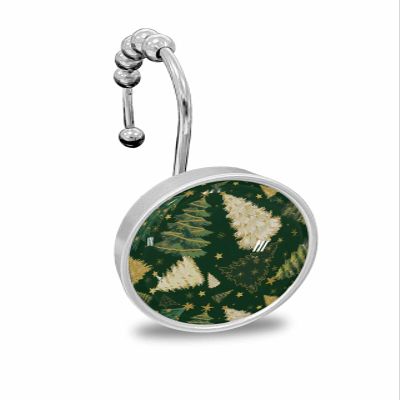Shower Curtain Hooks Set of 12 Vintage Christmas Trees Pattern Green Decorative Rings for Bathroom Stainless Steel Rustproof Roller Shower Curtain Hangers for Bathtub