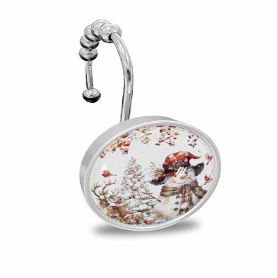 Shower Curtain Hooks Set of 12 Vintage Christmas Snowman Reindeer Leaves Decorative Rings for Bathroom Stainless Steel Rustproof Roller Shower Curtain Hangers for Bathtub