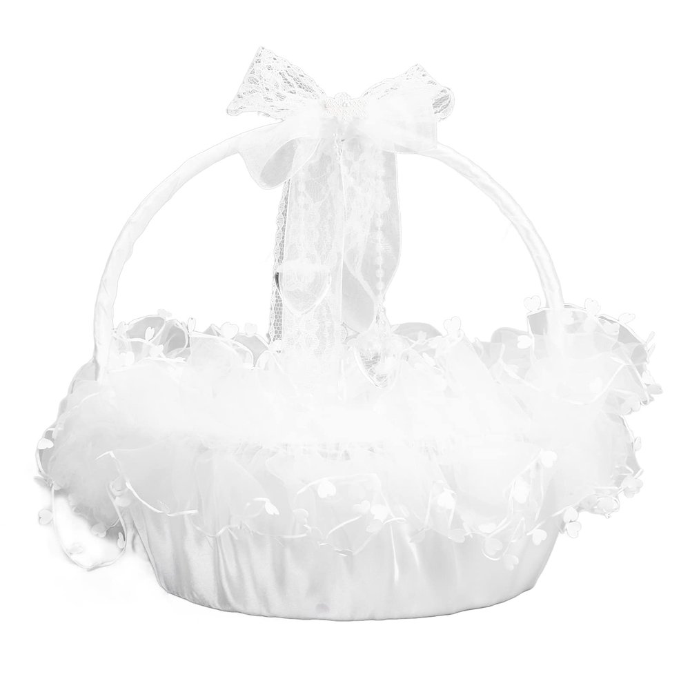 Flower Girl Basket Elegant Style, Wedding Basket for Flower Girls, Lace Material with Handmade Detailing, Portable Lightweight Design for Wedding Party Ceremony Photography
