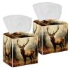 2 Pack Tissue Box Cover Square, Forest Deer Leather Tissue Case Holder Facial Paper Organizer Dispenser Decorative for Tabletop Night Stands Desk Bathroom Kitchen Car Office Home Decor view 1