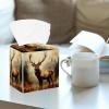 2 Pack Tissue Box Cover Square, Forest Deer Leather Tissue Case Holder Facial Paper Organizer Dispenser Decorative for Tabletop Night Stands Desk Bathroom Kitchen Car Office Home Decor view 2